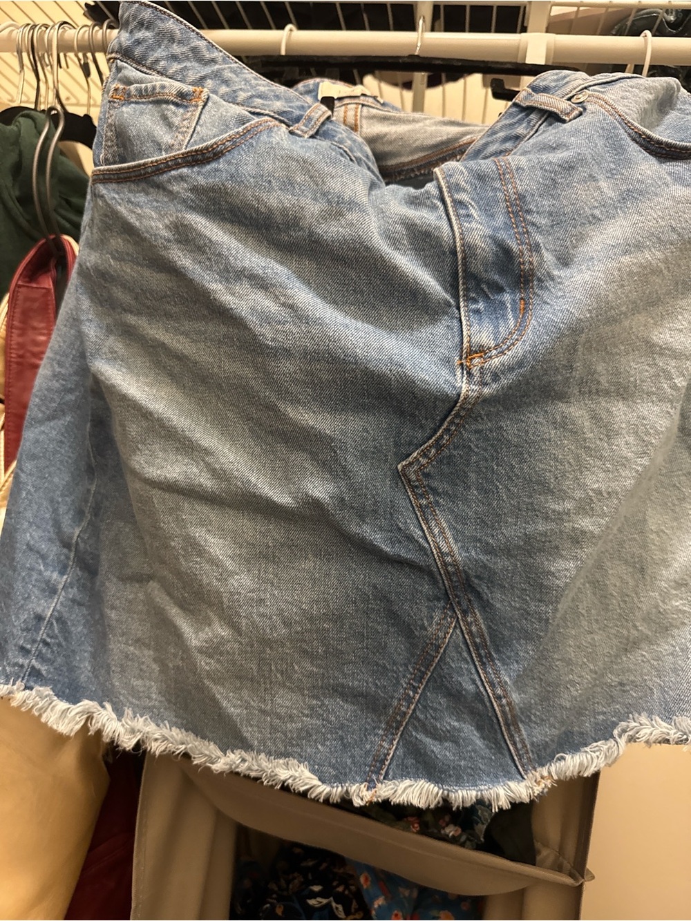 LOFT Outlet Blue Denim jean Skirt with Frayed Hem